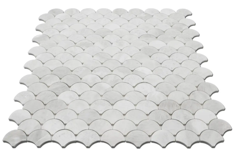 Marble Tiles - Scallop Bianco Onyx Fish Scale Scallop Marble Mosaic - intmarble