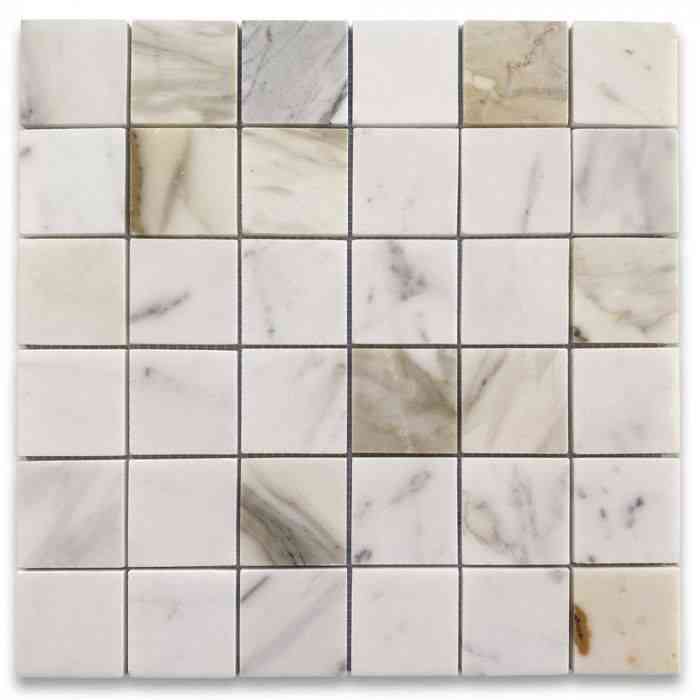 Calacatta Gold Marble Mosaic Tiles 50x50x10mm - intmarble.com