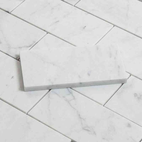 Marble Tiles - Carrara White Italian Polished Marble Subway Tiles, 70x140x10mm - intmarble