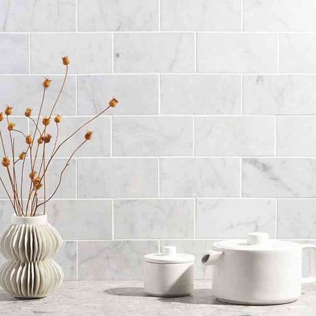 Marble Tiles - Carrara White Italian Polished Marble Subway Tiles, 70x140x10mm - intmarble