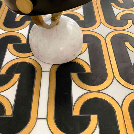 Marble Tiles - Nero Black, Bianco Sivec, Brass Honed Marble Waterjet Decos - intmarble