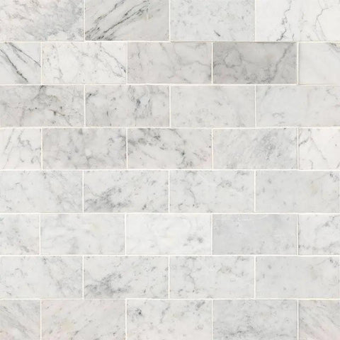 Carrara White Italian Honed Marble Subway Tiles, 70x140x10mm ...