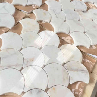 Calacatta Scallop Polished Marble Mosaic Tiles - intmarble.com ...